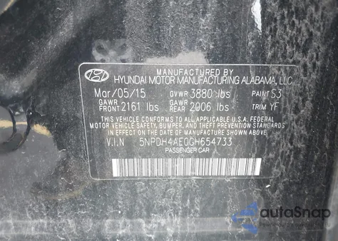 2016 Hyundai Elantra Se from USA, damaged, VIN 5NPDH4AE0GH654733